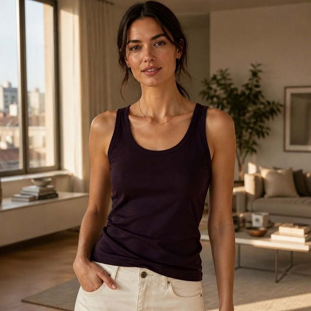 Eileen Fisher Organic Cotton Scoop Neck Tank Top Burgundy Size L